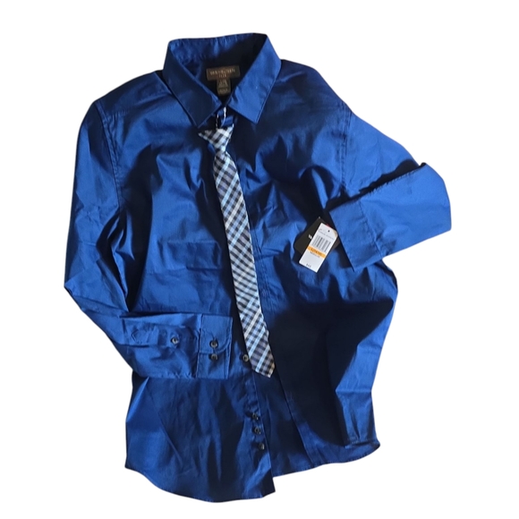Boy's Navy Blue Shirt and Tie Set - Picture 2 of 2